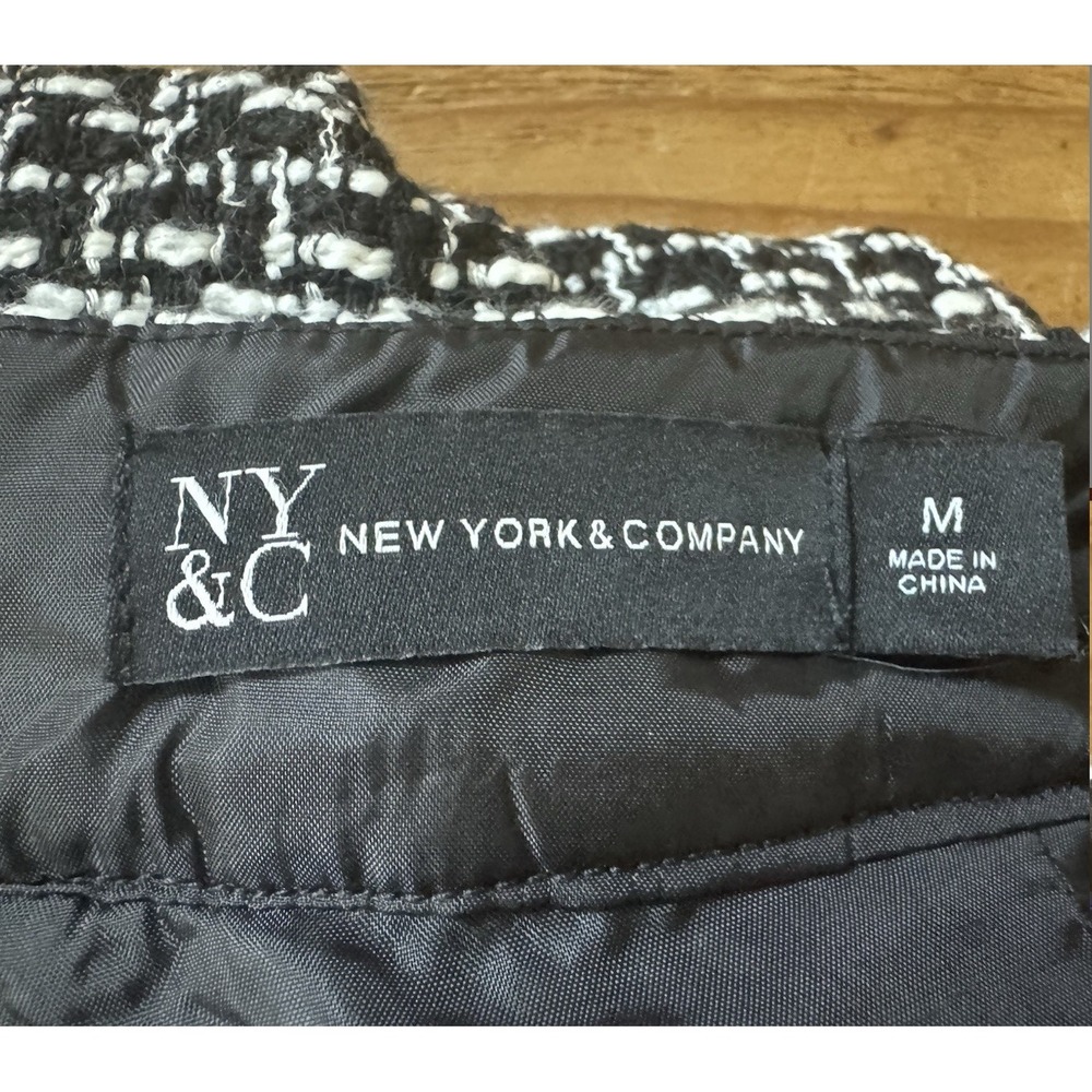 NY & Co Black White Tweed Wide Leg Crop Pants Sz M Textured Lined Zip High Rise - Picture 5 of 13